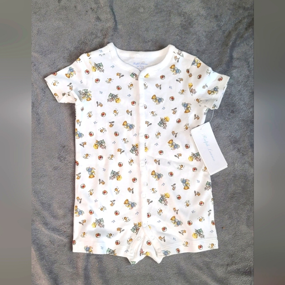 NWT- Ralph Lauren-Polo Bear Cotton Bubble Shortall/Romper-size 3month